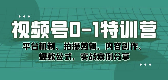 视频号0-1特训营：平台机制、拍摄剪辑、内容创作、爆款公式，实战案例分享-云帆学社