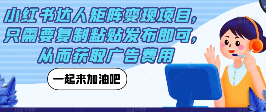 小红书达人矩阵变现项目，只需要复制粘贴发布即可，从而获取广告费用-云帆学社