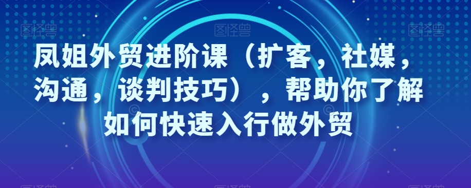 凤姐外贸进阶课（扩客，社媒，沟通，谈判技巧），帮助你了解如何快速入行做外贸-云帆学社