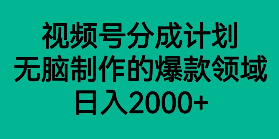 视频号分成计划，轻松无脑制作的爆款领域，日入2000+-云帆学社