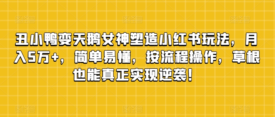 丑小鸭变天鹅女神塑造小红书玩法，月入5万+，简单易懂，按流程操作，草根也能真正实现逆袭！-云帆学社