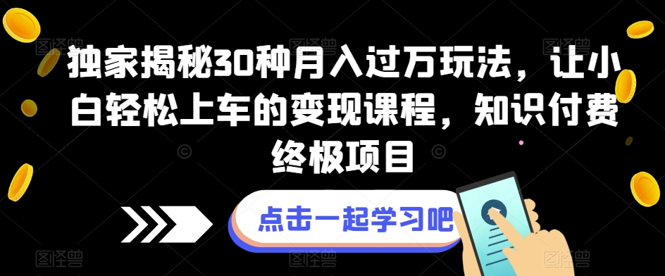 独家揭秘30种月入过万玩法，让小白轻松上车的变现课程，知识付费终极项目【揭秘】-云帆学社