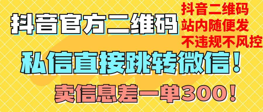 （7907期）价值3000的技术！抖音二维码直跳微信！站内无限发不违规！-云帆学社