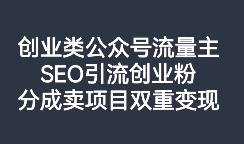 创业类公众号流量主，SEO引流创业粉，分成卖项目双重变现【揭秘】-云帆学社