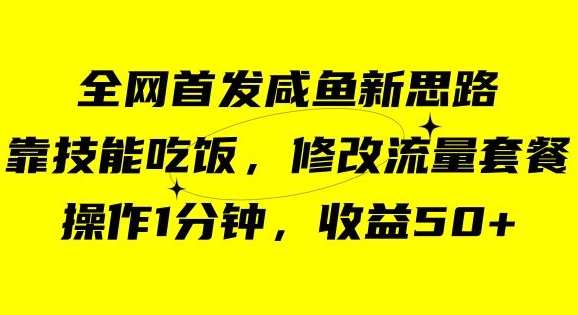 咸鱼冷门新玩法，靠“技能吃饭”，修改流量套餐，操作1分钟，收益50【揭秘】-云帆学社