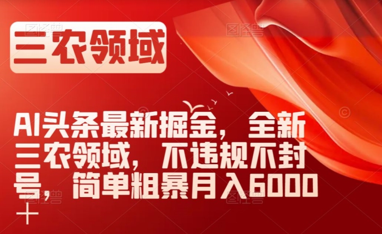 AI头条最新掘金，全新三农领域，不违规不封号，简单粗暴月入6000＋【揭秘】-云帆学社