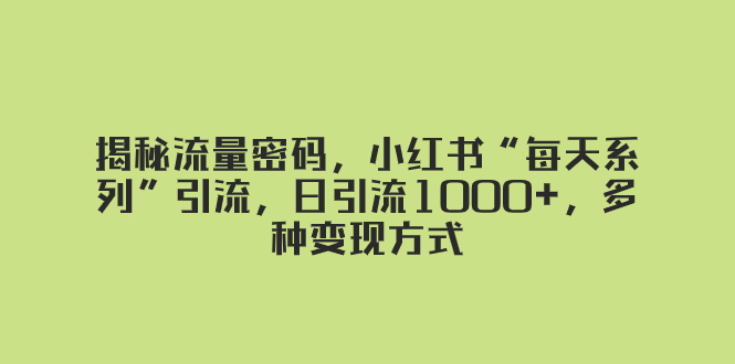 （8179期）揭秘流量密码，小红书“每天系列”引流，日引流1000+，多种变现方式-云帆学社