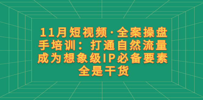 （8182期）11月短视频·全案操盘手培训：打通自然流量 成为想象级IP必备要素 全是干货-云帆学社