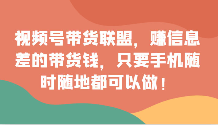 视频号带货联盟，赚信息差的带货钱，只需手机随时随地都可以做！-云帆学社