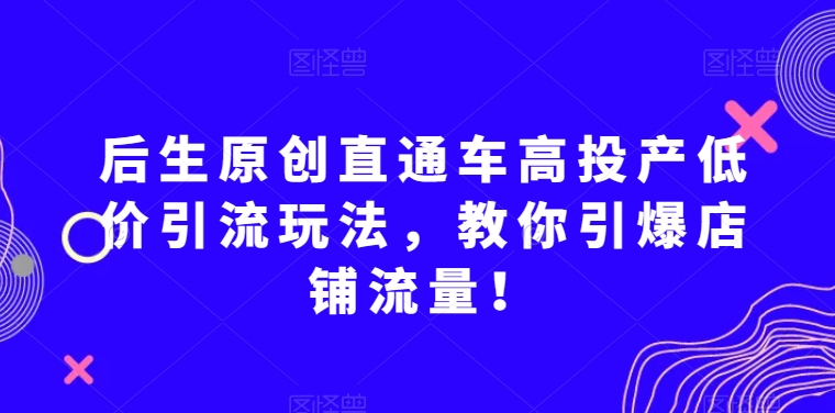 后生原创直通车高投产低价引流玩法，教你引爆店铺流量！-云帆学社