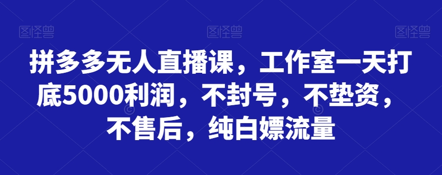 拼多多无人直播课，工作室一天打底5000利润，不封号，不垫资，不售后，纯白嫖流量-云帆学社