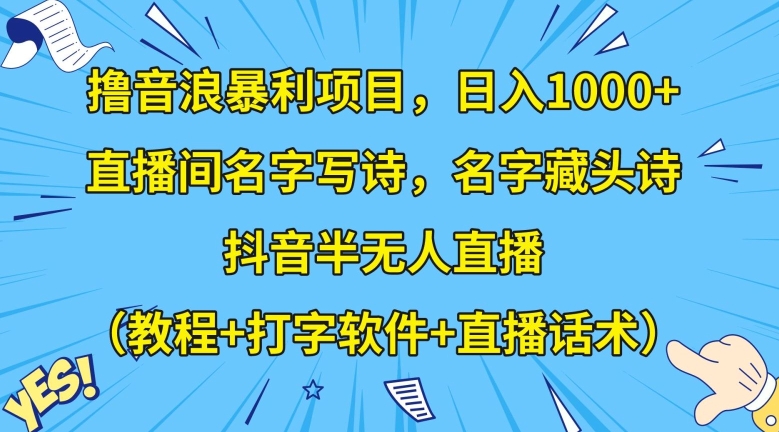 撸音浪暴利项目，日入1000+，直播间名字写诗，名字藏头诗，抖音半无人直播（教程+打字软件+直播话术）【揭秘】-云帆学社