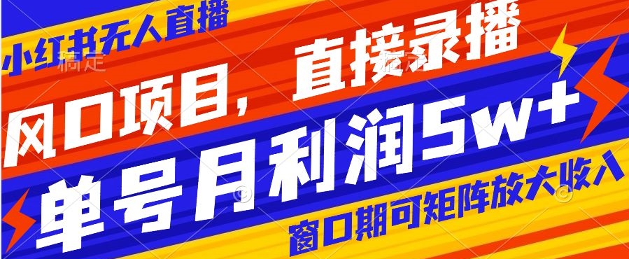 风口项目，小红书无人直播带货，直接录播，可矩阵，月入5w+【揭秘】-云帆学社