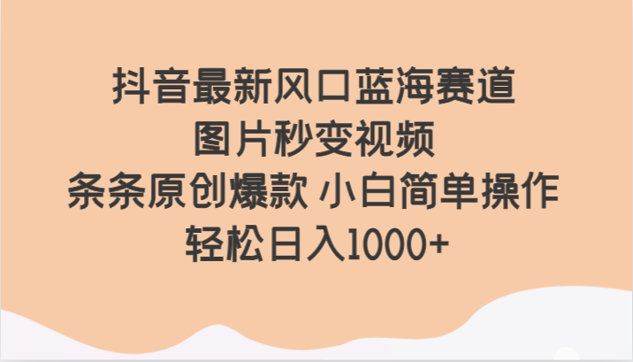 抖音最新风口蓝海赛道 图片秒变视频 条条原创爆款 小白简单操作 轻松日入1000+-云帆学社