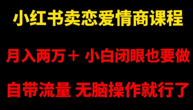 小红书卖恋爱情商课程，月入两万＋，小白闭眼也要做，自带流量，无脑操作就行了【揭秘】-云帆学社