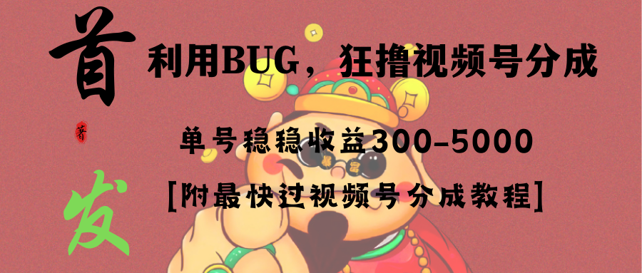 （8549期）全网独家首发，视频号BUG，超短期项目，单号每日净收益300-5000！-云帆学社