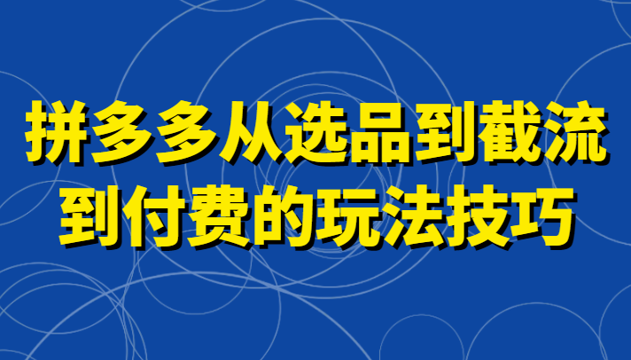 拼多多从选品到截流到付费的玩法技巧，助你掌握截流自然流量，高投产，强付费快速启动-云帆学社