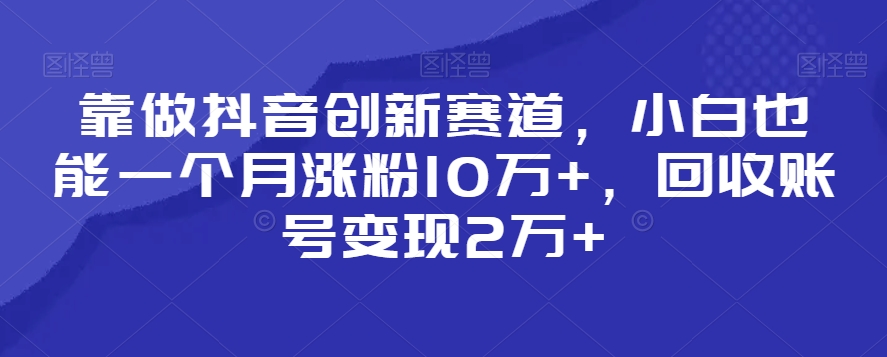 靠做抖音创新赛道，小白也能一个月涨粉10万+，回收账号变现2万+-云帆学社