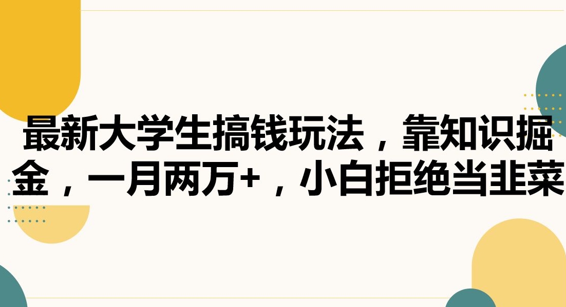 最新大学生搞钱玩法，靠知识掘金，一月两万+，小白拒绝当韭菜-云帆学社