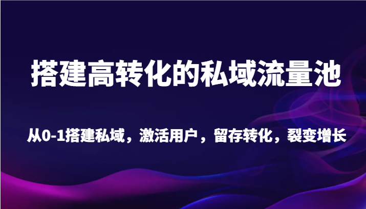 搭建高转化的私域流量池 从0-1搭建私域，激活用户，留存转化，裂变增长（20节课）-云帆学社