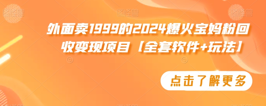 外面卖1999的2024爆火宝妈粉回收变现项目【全套软件+玩法】-云帆学社