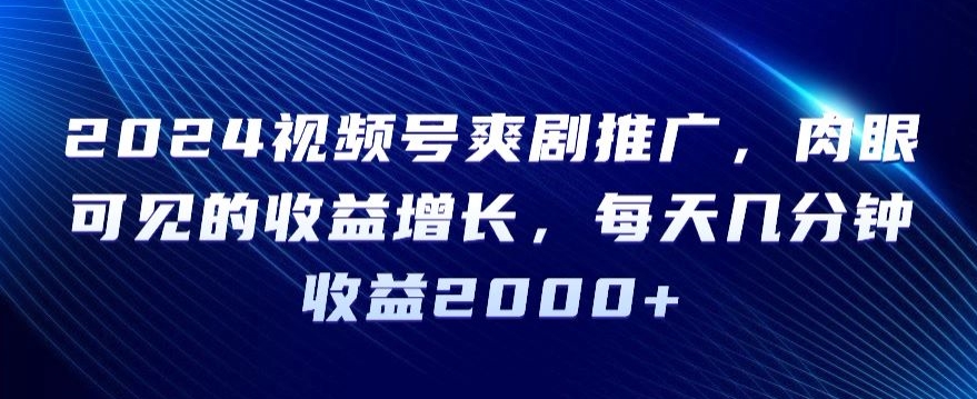 2024视频号爽剧推广，肉眼可见的收益增长，每天几分钟收益2000+-云帆学社