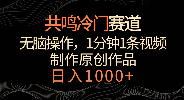 共鸣冷门赛道，无脑操作，一分钟一条视频，日入1000+-云帆学社