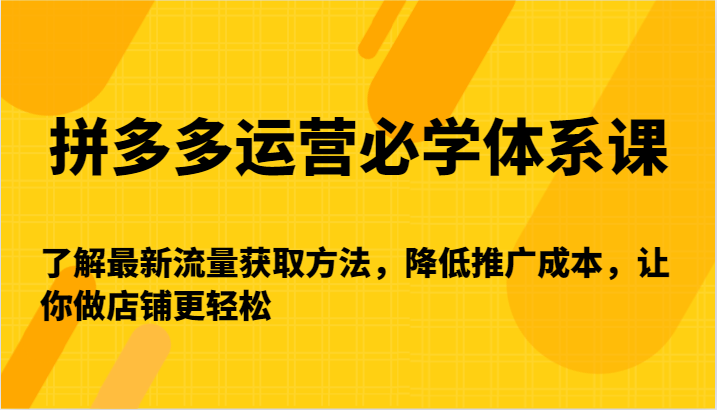 拼多多运营必学体系课-了解最新流量获取方法，降低推广成本，让你做店铺更轻松-云帆学社