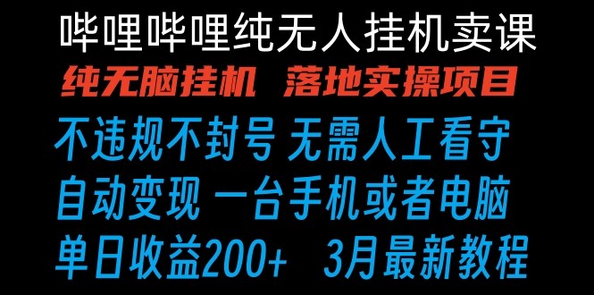 哔哩哔哩纯无脑挂机卖课 单号日收益200+ 手机就能做-云帆学社