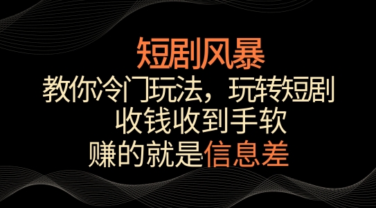 短剧风暴，教你冷门玩法，玩转短剧，收钱收到手软-云帆学社