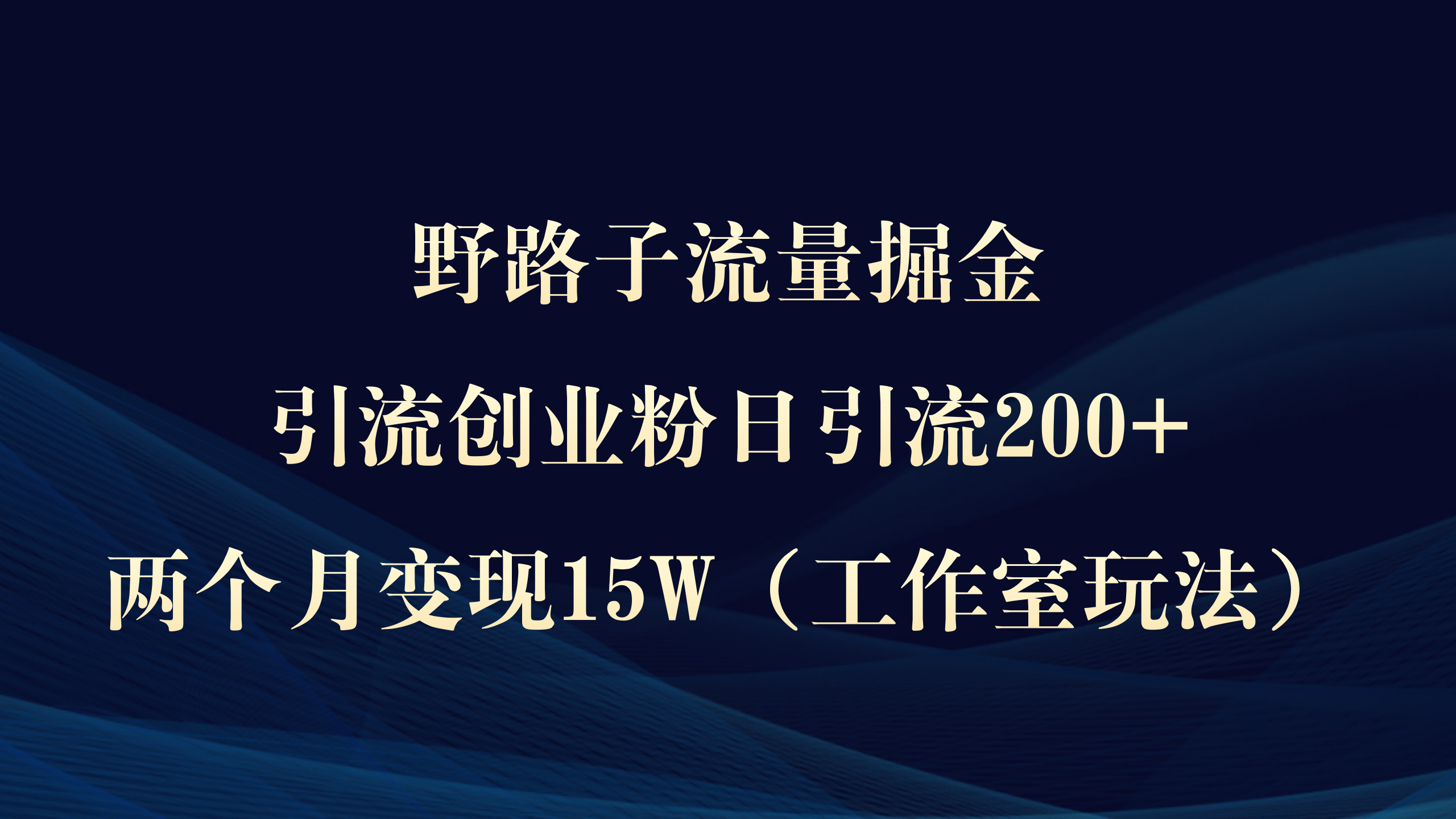 （9513期）野路子流量掘金，引流创业粉日引流200+，两个月变现15W（工作室玩法））-云帆学社