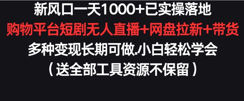 新风口一天1000+已实操落地购物平台短剧无人直播+网盘拉新+带货多种变现长期可做-云帆学社