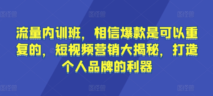 流量内训班，相信爆款是可以重复的，短视频营销大揭秘，打造个人品牌的利器-云帆学社