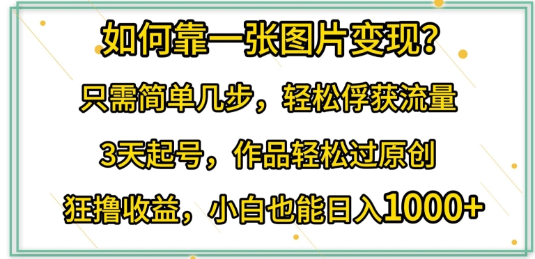 如何靠一张图片变现?只需简单几步，轻松俘获流量，3天起号，作品轻松过原创-云帆学社