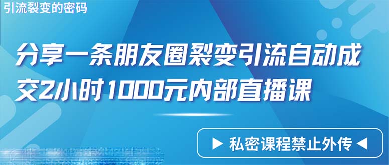 （9850期）仅靠分享一条朋友圈裂变引流自动成交2小时1000内部直播课程-云帆学社