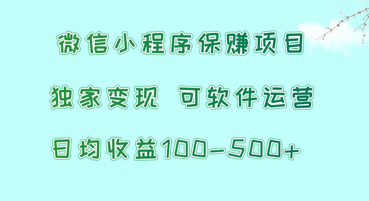 微信小程序保赚项目，日均收益100~500+，独家变现，可软件运营-云帆学社