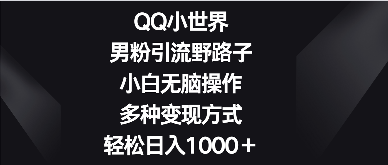 QQ小世界男粉引流野路子，小白无脑操作，多种变现方式轻松日入1000＋-云帆学社