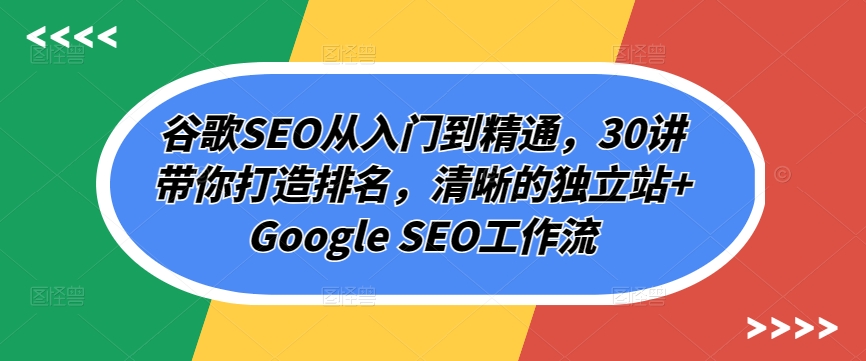 谷歌SEO从入门到精通，30讲带你打造排名，清晰的独立站+Google SEO工作流-云帆学社