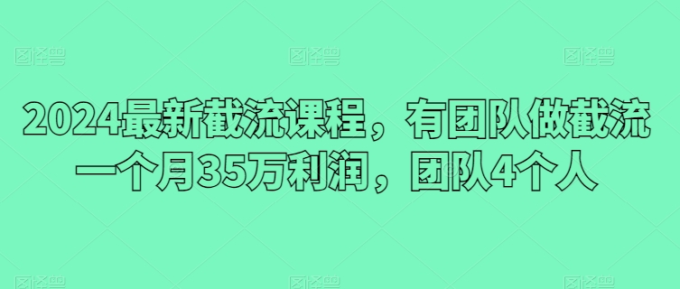 2024最新截流课程，有团队做截流一个月35万利润，团队4个人-云帆学社