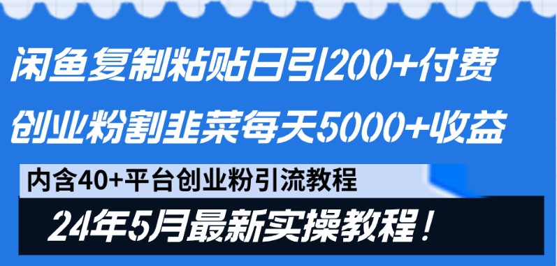 闲鱼复制粘贴日引200+付费创业粉，24年5月最新方法！割韭菜日稳定5000+收益-云帆学社