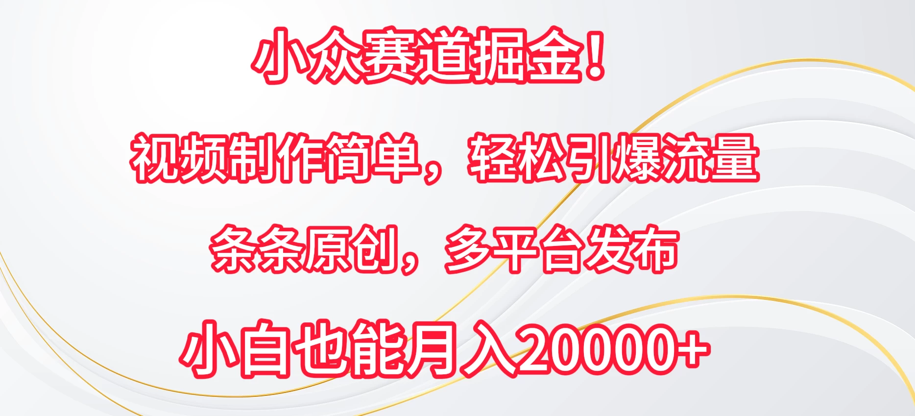 小众赛道掘金！视频制作简单，轻松引爆流量，条条原创，多平台发布，小白也能月入20000+-云帆学社