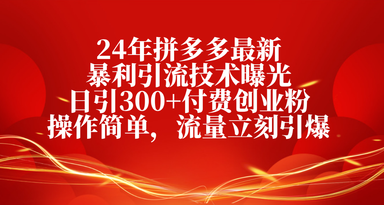 （10559期）24年拼多多最新暴利引流技术曝光，日引300+付费创业粉，操作简单，流量…-云帆学社