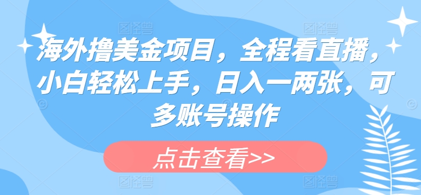 海外撸美金项目，全程看直播，小白轻松上手，日入一两张，可多账号操作-云帆学社