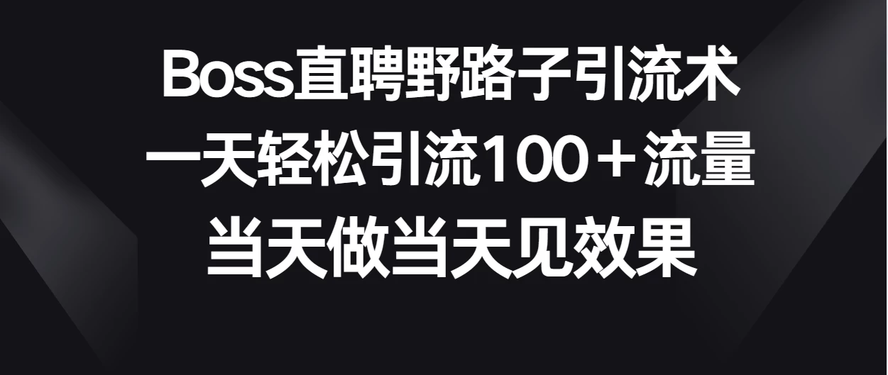 Boss直聘野路子引流术，一天轻松引流100+流量，当天做当天见效果-云帆学社