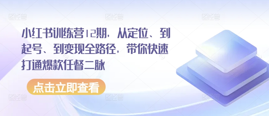 小红书训练营12期，从定位、到起号、到变现全路径，带你快速打通爆款任督二脉-云帆学社