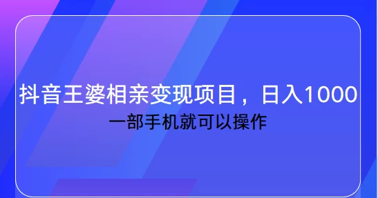 抖音王婆相亲变现私域项目，日入1000+ 一部手机就可操作-云帆学社