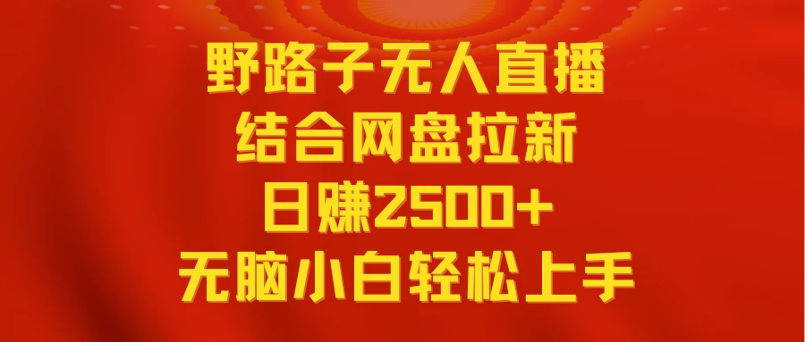 无人直播野路子结合网盘拉新，日赚2500+多平台变现，小白无脑轻松上手操作-云帆学社