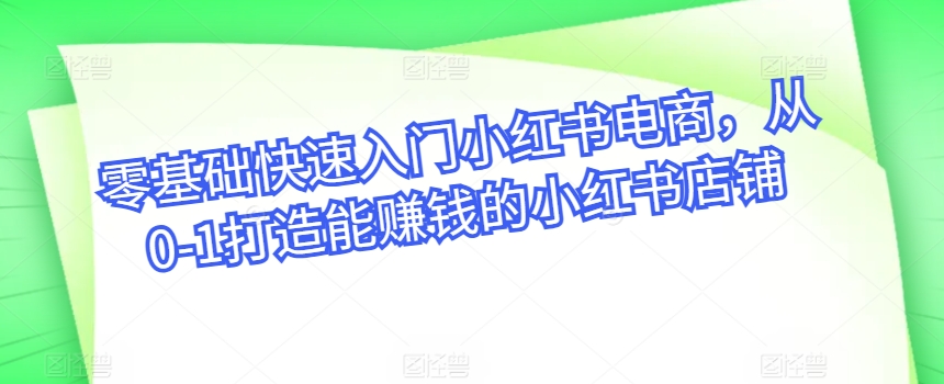 零基础快速入门小红书电商，从0-1打造能赚钱的小红书店铺-云帆学社