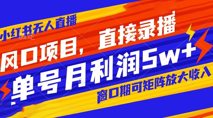 风口项目，小红书无人直播带货，直接录播，可矩阵，月入 5w+-云帆学社