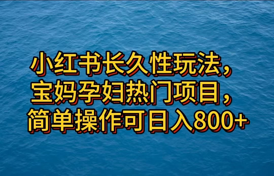 小红书长久性玩法，宝妈孕妇热门项目，简单操作可日入800+-云帆学社